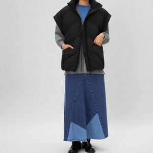 Zara Denim Patchwork Midi Skirt Size Small NWT